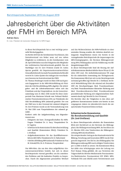 Jahresbericht &uuml;ber die Aktivit&auml;ten der FMH im Bereich MPA