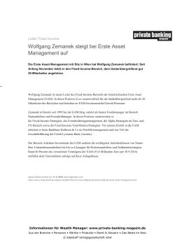 Wolfgang Zemanek steigt bei Erste Asset Management auf