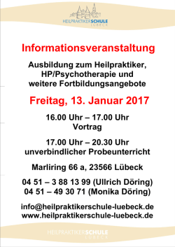 Informationsveranstaltung Freitag, 13. Januar