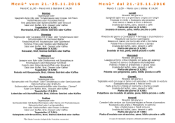 Menü* vom 14.-18.11.2016 Menù* dal 14.