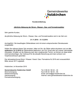 J&auml;hrliche Ablesung der Strom-, Wasser-, Gas