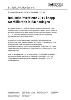 Industrie investierte 2015 knapp 60 Milliarden in Sachanlagen (PDF