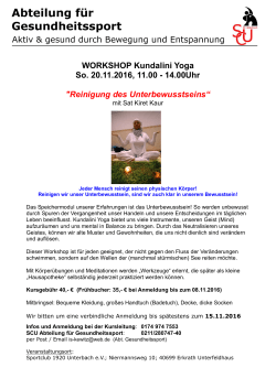 WORKSHOP Kundalini Yoga So. 20.11.2016, 11.00