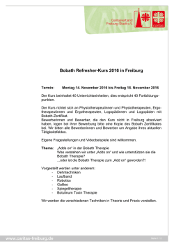 Bobath Refresher-Kurs 2016 in Freiburg