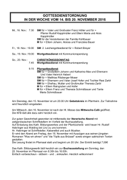 Gottesdienstordnung vom 26. September bis 2. Oktober 2016