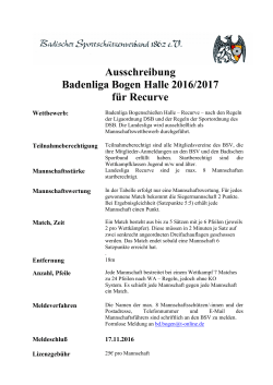 Ausschreibung Badenliga Bogen Halle 2016/2017 für Recurve
