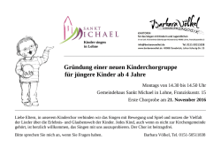 Gr&uuml;ndung einer neuen Kinderchorgruppe f&uuml;r j&uuml;ngere Kinder ab 4