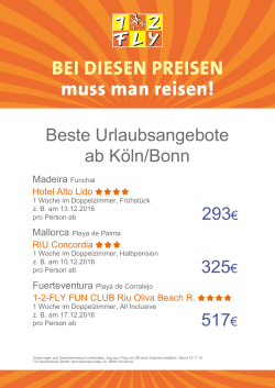 293€ 325€ 517€ Beste Urlaubsangebote ab Köln/Bonn
