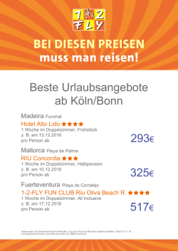 293€ 325€ 517€ Beste Urlaubsangebote ab Köln/Bonn