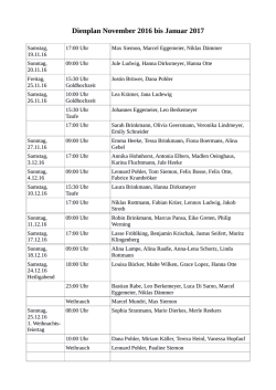 Dienplan November 2016 bis Januar 2017