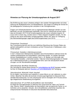 Hinweise zur Planung der Umsetzungsphase ab August 2017