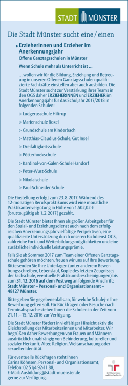 Die Stadt M&uuml;nster sucht eine / einen