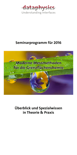 Seminarprogramm für 2016 Überblick und