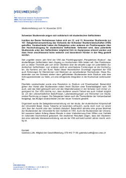 Medienmitteilung vom 14. November 2016 - VSS-UNES-USU
