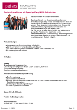 Deutsch Sprachkurse mit Sprachprüfung B1 für Selbstzahler