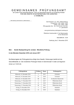 Mündliche Prüfungstermine für Dezember 2016 und Januar 2017