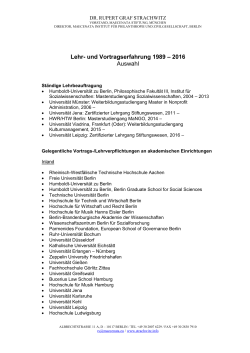 Lehr- und Vortragserfahrung 1989-2016