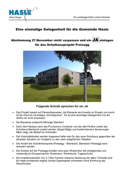 Eine einmalige Gelegenheit f&uuml;r die Gemeinde Hasle