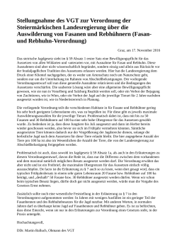 Stellungnahme des VGT zur Verordnung der Steiermärkischen