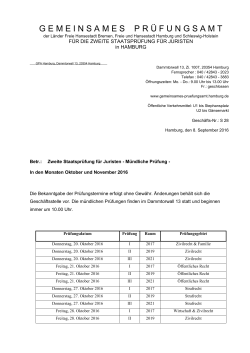 Mündliche Prüfungstermine für Oktober und November 2016