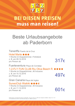 317€ 497€ 601€ Beste Urlaubsangebote ab Paderborn