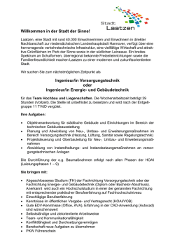 Ingenieur/in Versorgungstechnik oder Ingenieur/in