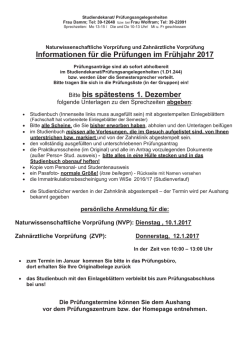 Informationen f&uuml;r die Pr&uuml;fungsanmeldung NVP ZVP
