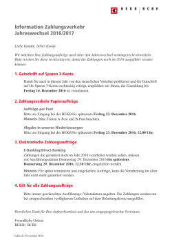Information Zahlungsverkehr Jahreswechsel 2016/2017