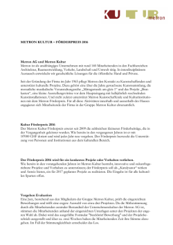 Metron Förderpreis 2016: Ausschreibung