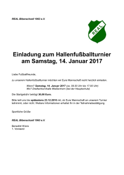 Einladung zum Hallenfußballturnier am Samstag, 14. Januar 2017
