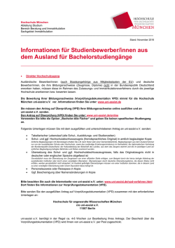 Informationen f&uuml;r Studienbewerber/innen aus dem Ausland f&uuml;r