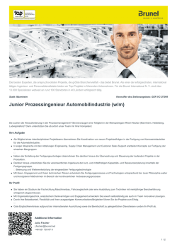 Junior Prozessingenieur Automobilindustrie Job in Mannheim