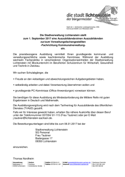 Die Stadtverwaltung Lichtenstein stellt zum 1