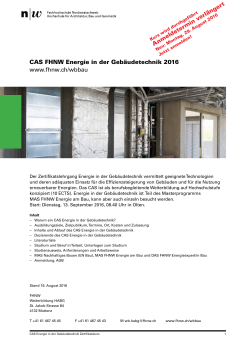 Detailprogramm CAS Energie in der Gebäudetechnik 2016