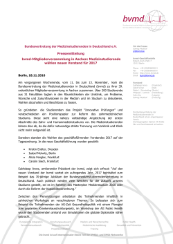Pressemitteilung bvmd-Mitgliederversammlung in Aachen