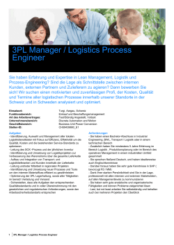3PL Manager / Logistics Process Engineer