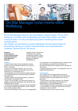 On-Site Manager (m/w) Home office Wolfsburg