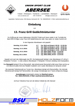 Einladung 13. Franz Grill Ged&auml;chtnisturnier