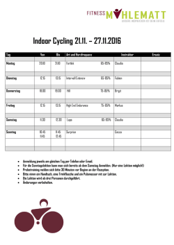 Indoor Cycling 21.11. &ndash; 27.11.2016