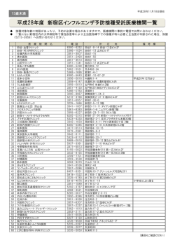 平成28年度 新宿区インフルエンザ予防接種受託医療機関一覧 [PDF