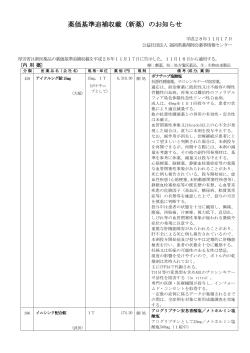 薬価基準追補収載（新薬）のお知らせ