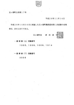 平成28年度職員採用試験2次合格者について（総務課行政