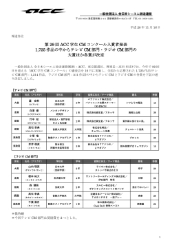 第 29 回 ACC 学生 CM コンクール入賞者発表 1,725 作品の中から