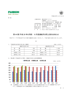 （平成29 年6月期） 10 月度連結月次売上高のお知らせ