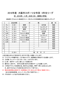 2016年度 大阪市スポーツ少年団 5年生リーグ