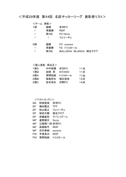 ＜平成28年度 第44回 北区サッカーリーグ 表彰者リスト＞