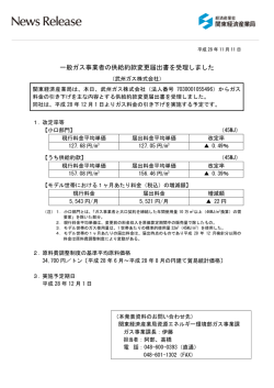 一般ガス事業者の供給約款変更届出書を受理しました