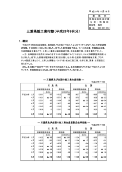 三重県鉱工業指数（平成28年9月分）