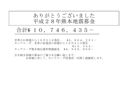 ありがとうございました 平成28年熊本地震募金 合計¥ 10，746，435－