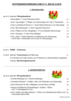 GOTTESDIENSTORDNUNG VOM 20.11. BIS 27.11.2016